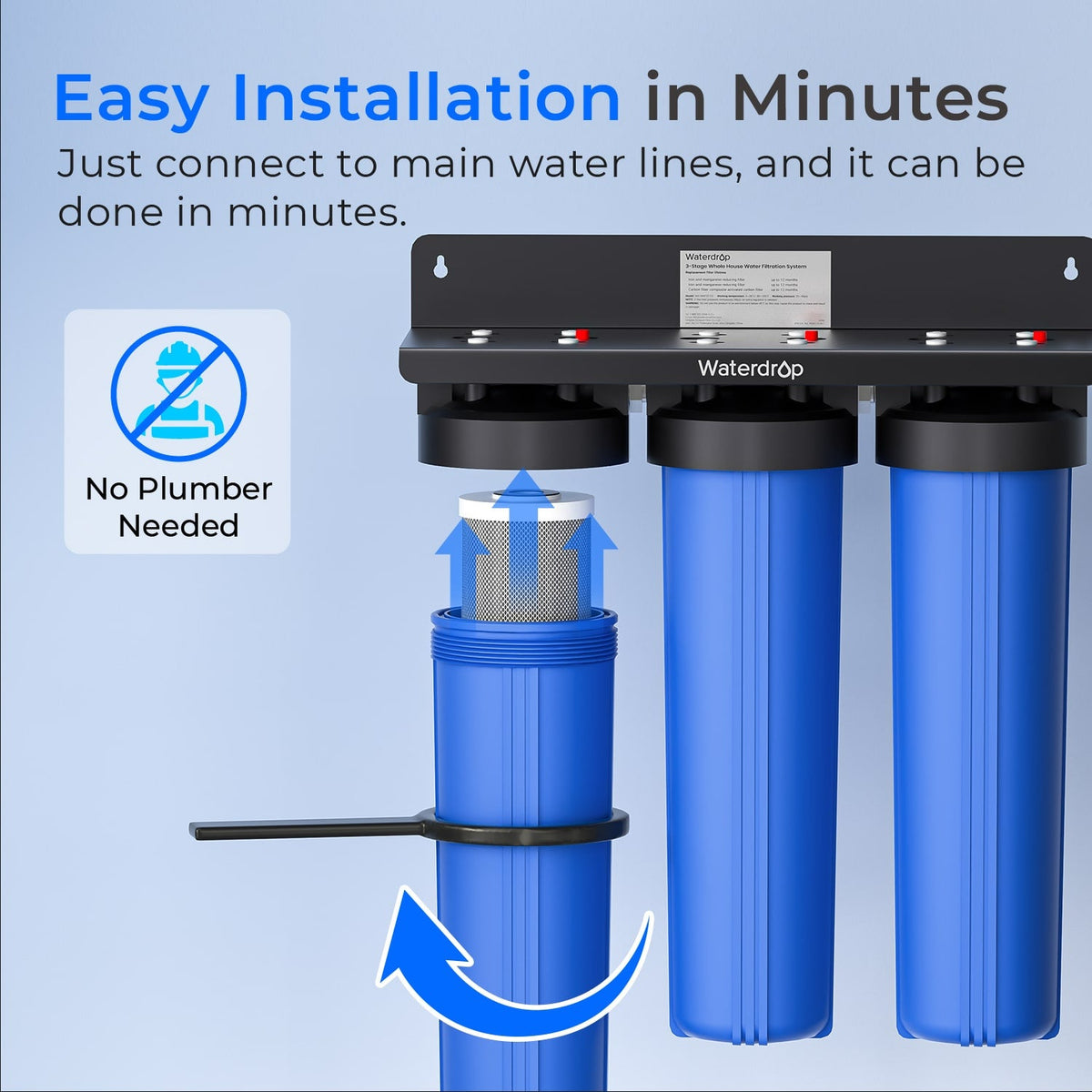 Waterdrop 3-Stage Whole House Water Filter System with Carbon Filter & Sediment Filter - view 7