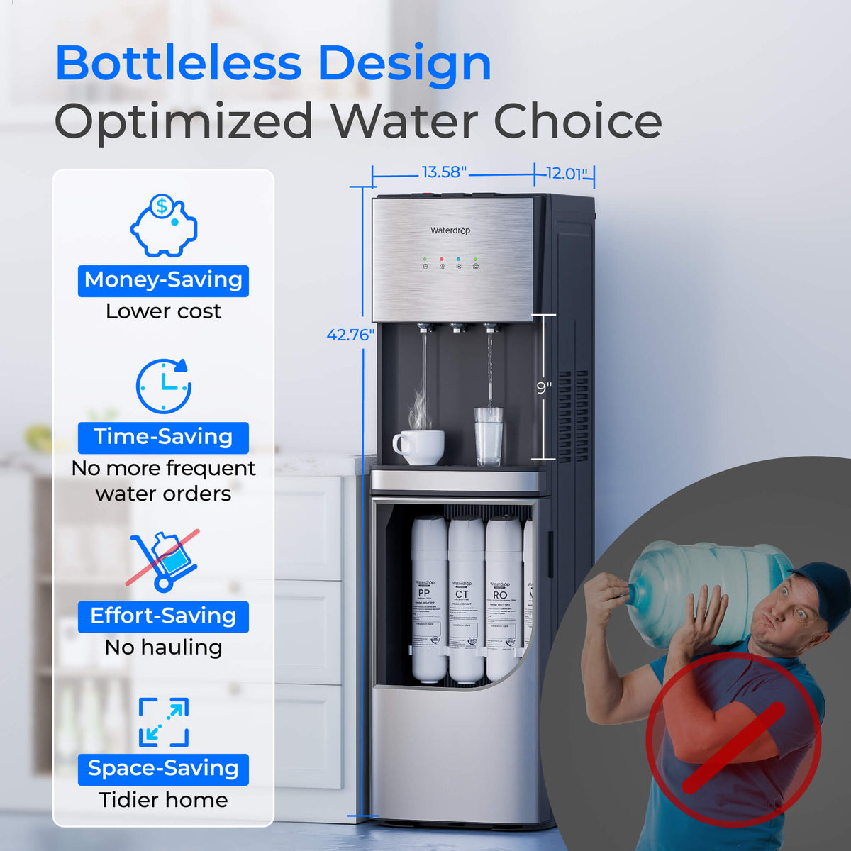 Waterdrop Y1CH Mineral Reverse Osmosis Bottleless Water Cooler, Silver - view 7