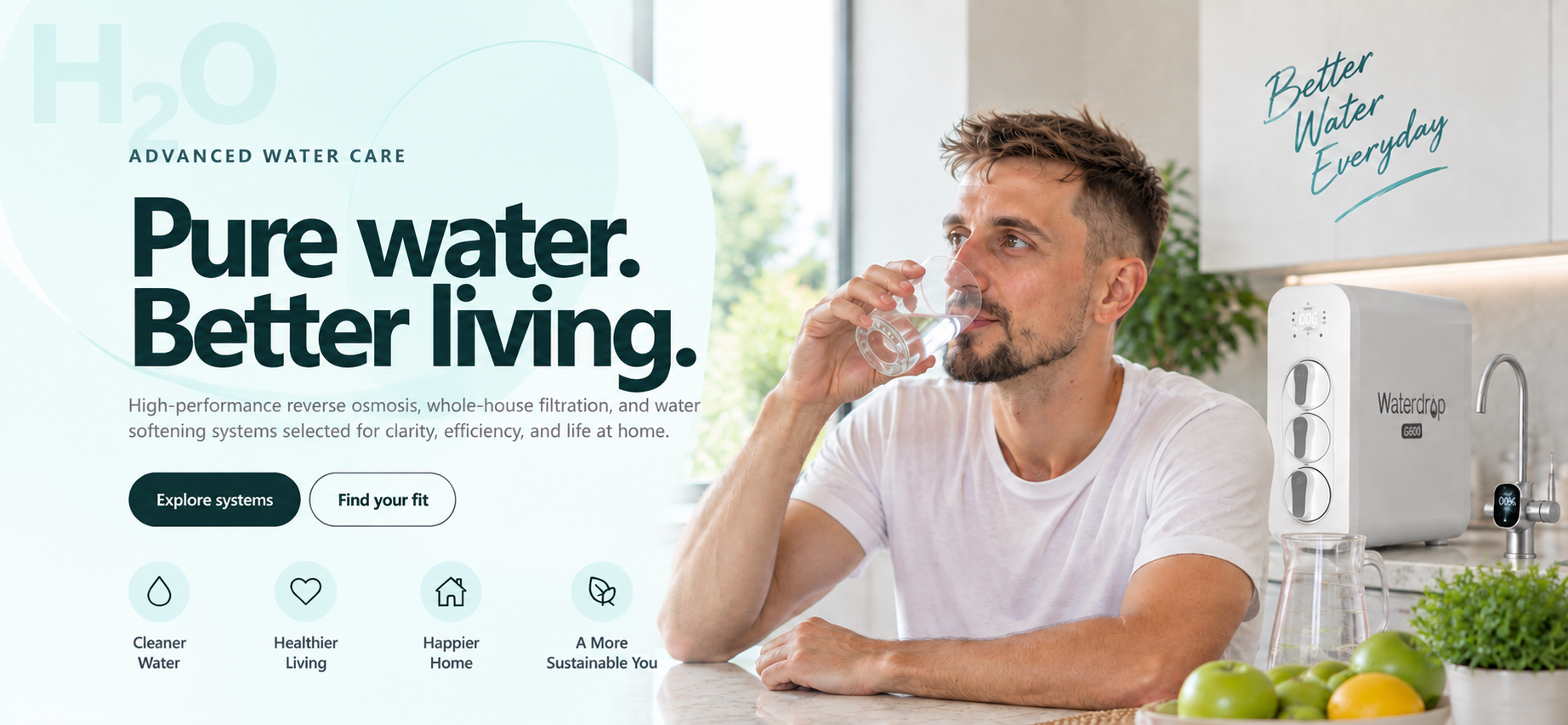 Pure water. Better living. Aquenvi advanced water care.